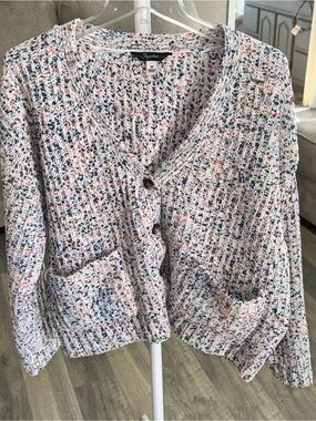 Supplies White Multicolor Speckled Button-Front Cardigan